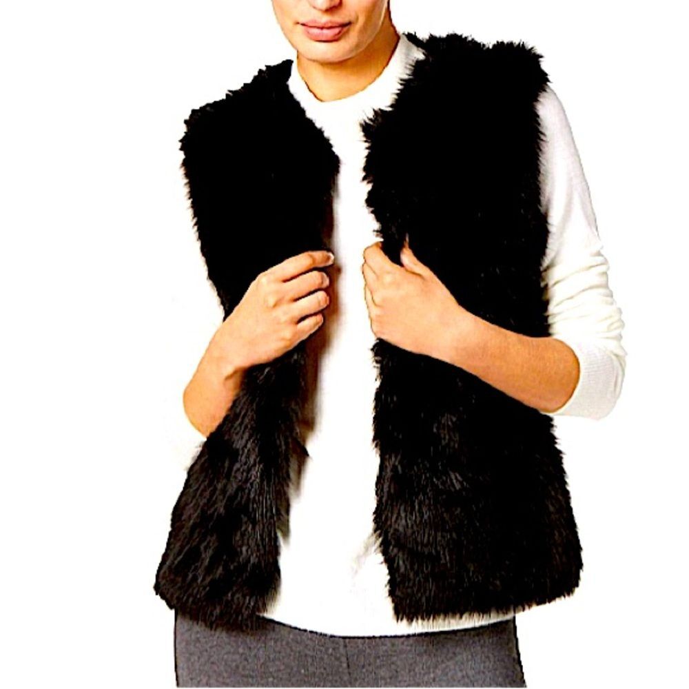 INC International Concepts Black Knit & Faux Fur Vest Size S/M